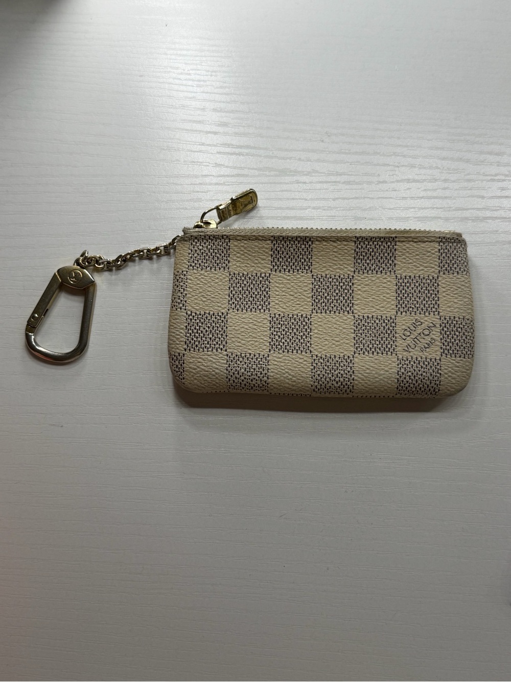 Louis Vuitton Beige and Light Brown Damier Azur Key Pouch with Gold Hardware